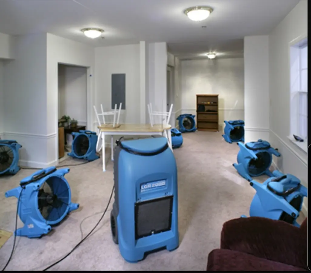 Air movers and dehumidifier setup for Water Extraction & Removal in Raleigh