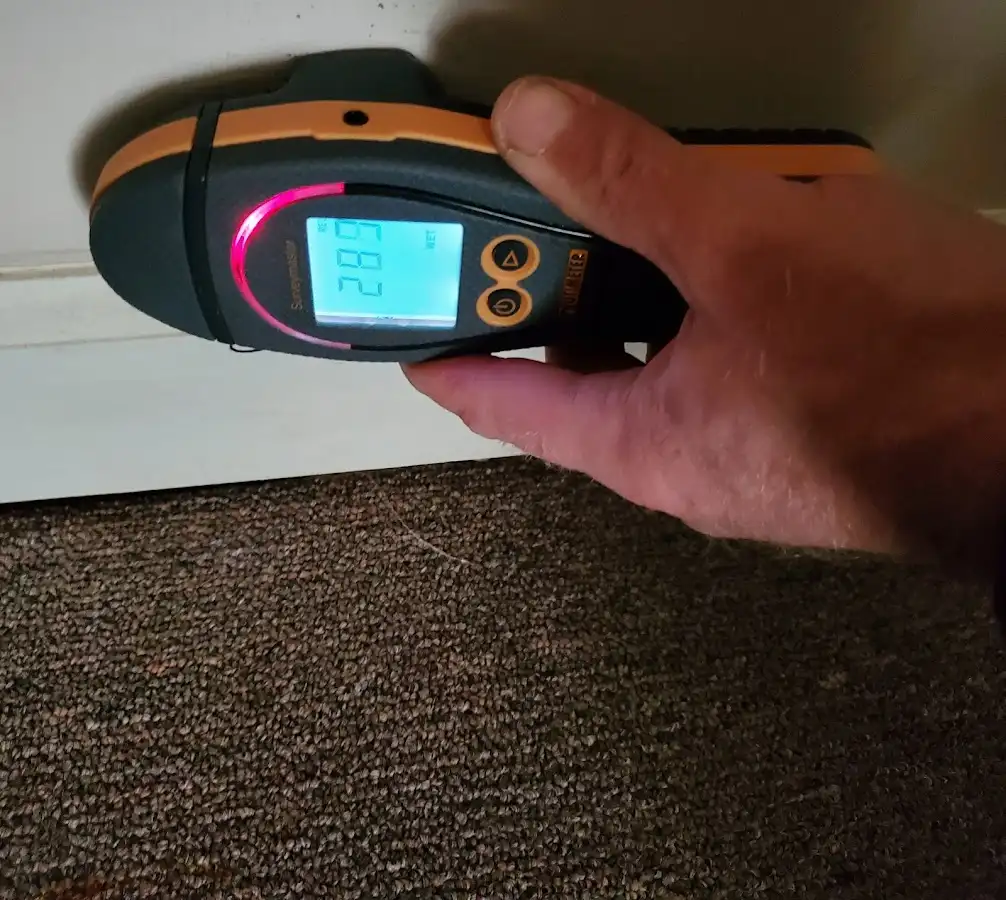 Moisture detection at baseboard during Sewage Cleanup & Sanitation in Raleigh